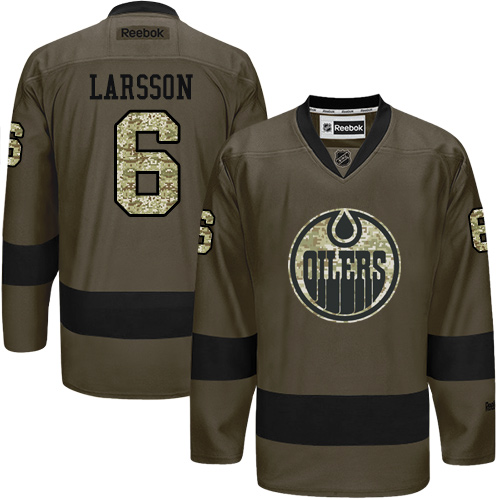 Mens Reebok Edmonton Oilers 6 Adam Larsson Authentic Green Salute to Service NHL Jersey